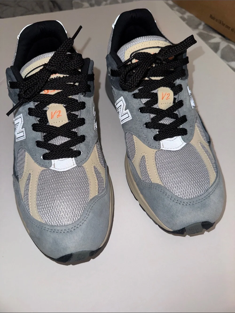 New Balance 991 V2 Gray & Beige Athletic Sneakers